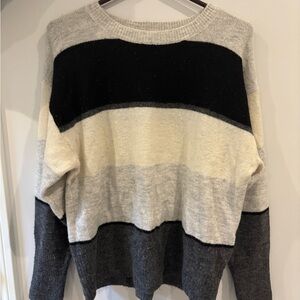 H&M Striped Crewneck Sweater in Black, Cream & Gray